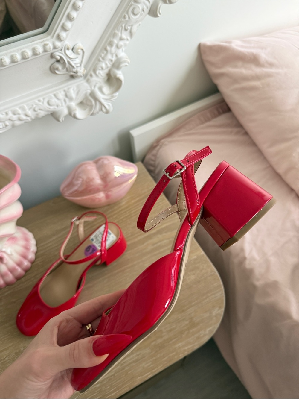 Red Patent Mary Jane Block Heel Sandals - SODA